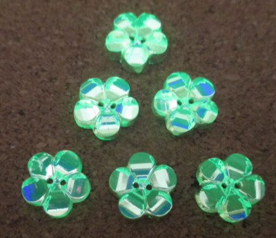 6-Czech Glass Realistic Mirrored Flowers on a UV Reactive Silver Back Button #21