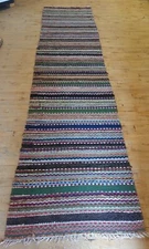 Antique STUNNING Imported Swedish Hand Made Rag Rug Runner 151 x 32 inches HEAVY