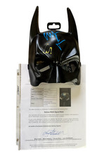 CHRISTIAN BALE & GEORGE CLOONEY AUTOGRAPH SIGNED BATMAN COWL MASK BECKETT BAS