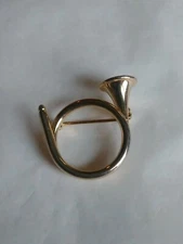 French Horn Lapel Gold Color Metal Pinback Music