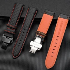 New Carbon Fiber Leather Bracelet Replacement Watch Band Strap Deployment Clasp