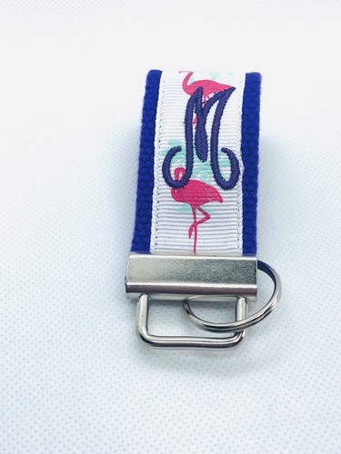 Mini Key Fob/ Flamingo/ Monogram/ Personalized: Wristlet/ Pink/ Purple - Picture 3 of 6