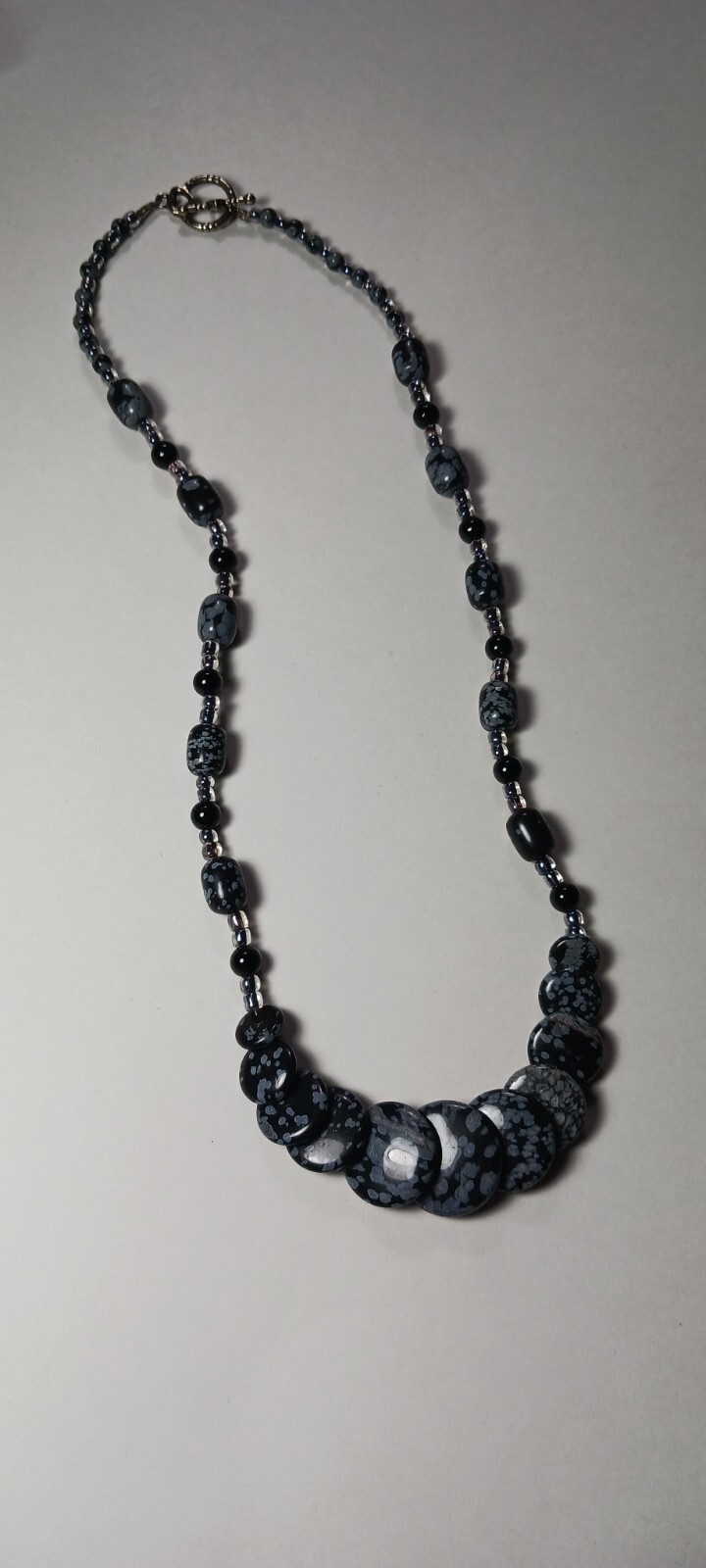 Snowflake Obsidian Boho Volcanic Glass + Plastic Beads Vintage Necklace