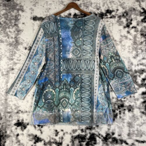 Chicos Blouse Womens Size Large (2) Sequins Chest Flap Accept Round Neck - Picture 2 of 12