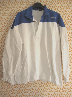 Maillot Adidas rugby Ventex Blanc bleu coton Vintage 80'S jersey - 4 x 5 / L - Photo 1/4