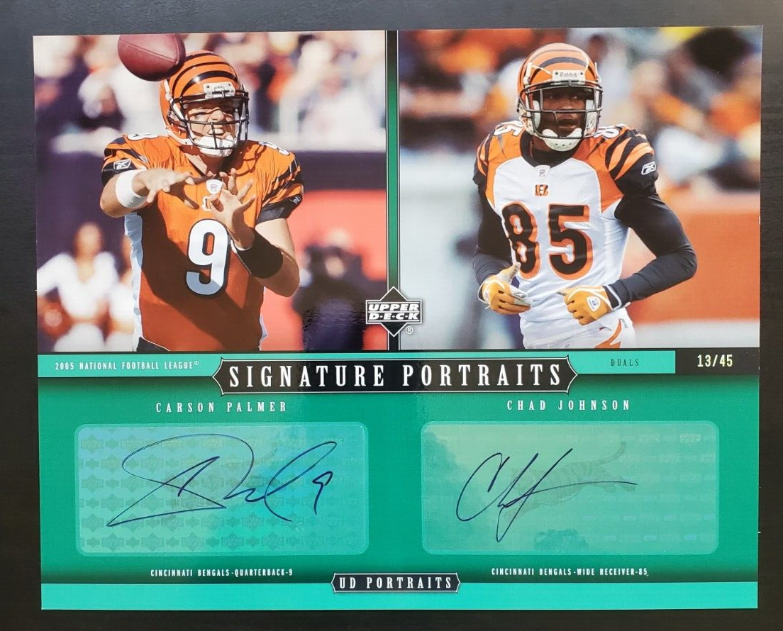 Carson Palmer Autographed Signed Cincinnati Bengals 2005 UD Portraits /Chad Johnson Portraits Dual Auto 13/45 