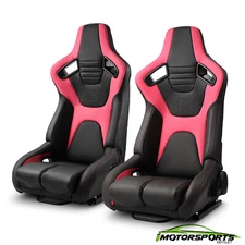 [Venom Series] PVC Reclinable Black+Pink Racing Seats Car Seats Pair W/Slider