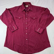 VTG Ely Cattleman Mens XL Burgundy Western Shirt Long Sleeve Striped Pearl Snap