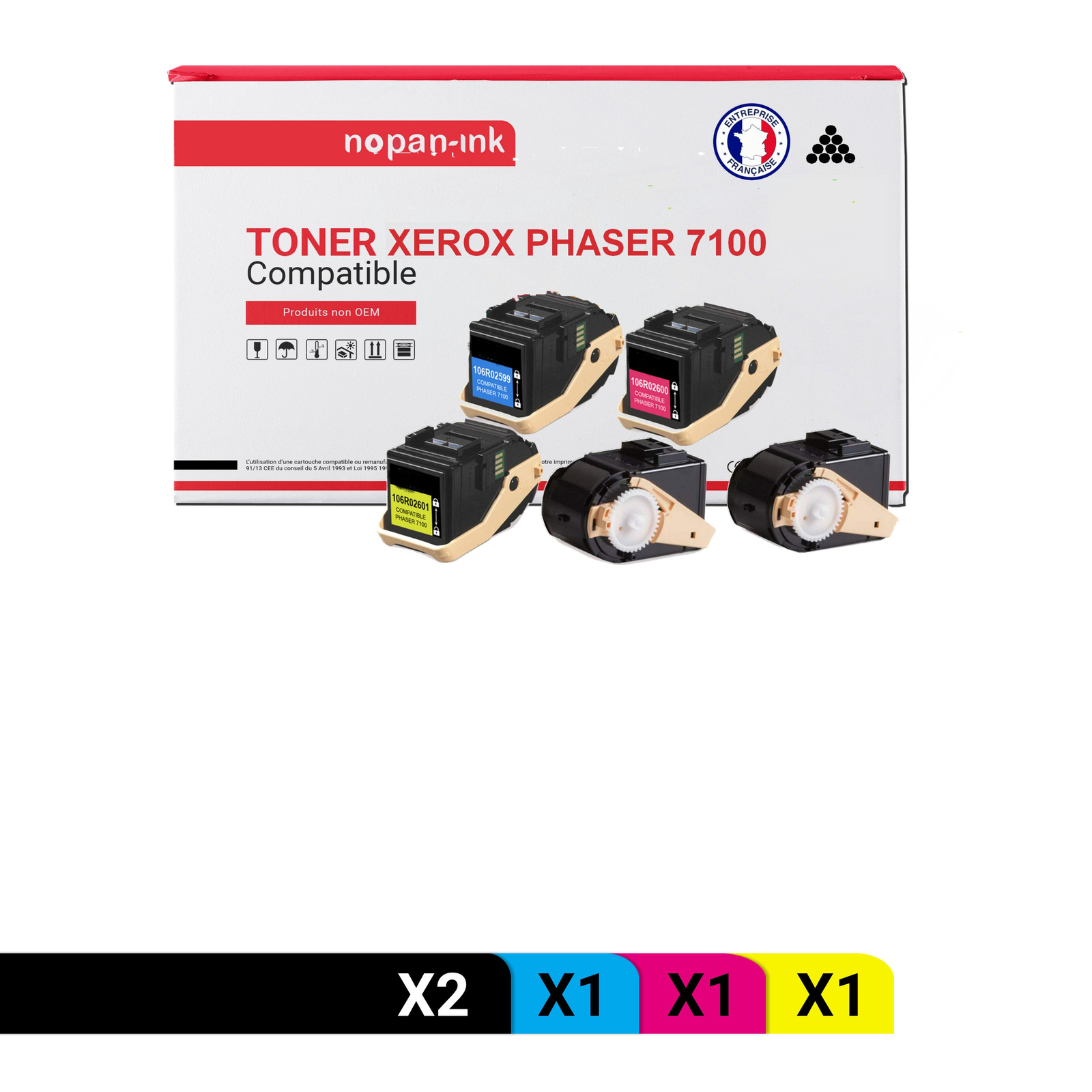 Toner XEROX 106R02598 compatible Noir et Couleur de marque NOPAN-INK