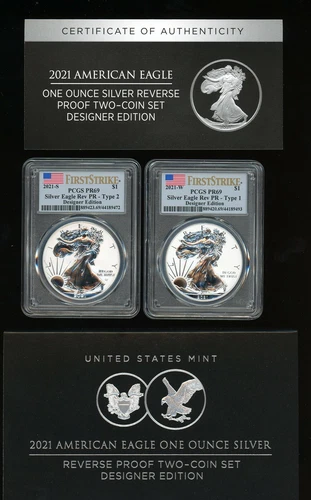 PCGS American Eagle 2021 W S Silver Reverse Proof Designer Set PR69 First Strike