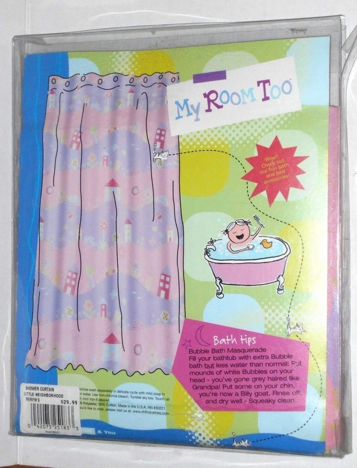 Linda cortina de ducha de tela rosa vintage rara My Room Too niñas niños 70"x70" difícil de encontrar Foto 2 de 3