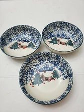 Tienshan Folk Craft CABIN IN THE SNOW bowls Blue Sponge set of 3