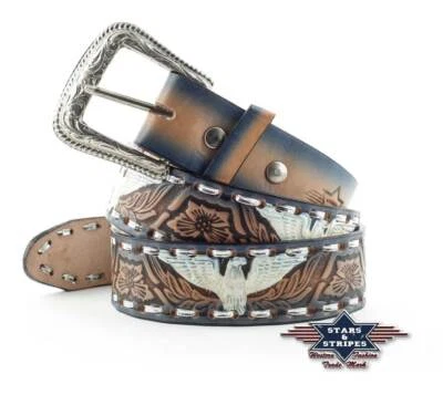 STARS&STRIPES Ledergürtel Herren/Damen Westerngürtel mit Adler + Flechtung (mit Produktvideo)