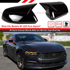 FOR 2024-25 FORD MUSTANG M STYLE GLOSS BLACK SIDE MIRROR COVER CAPS W/ LED LIGHT