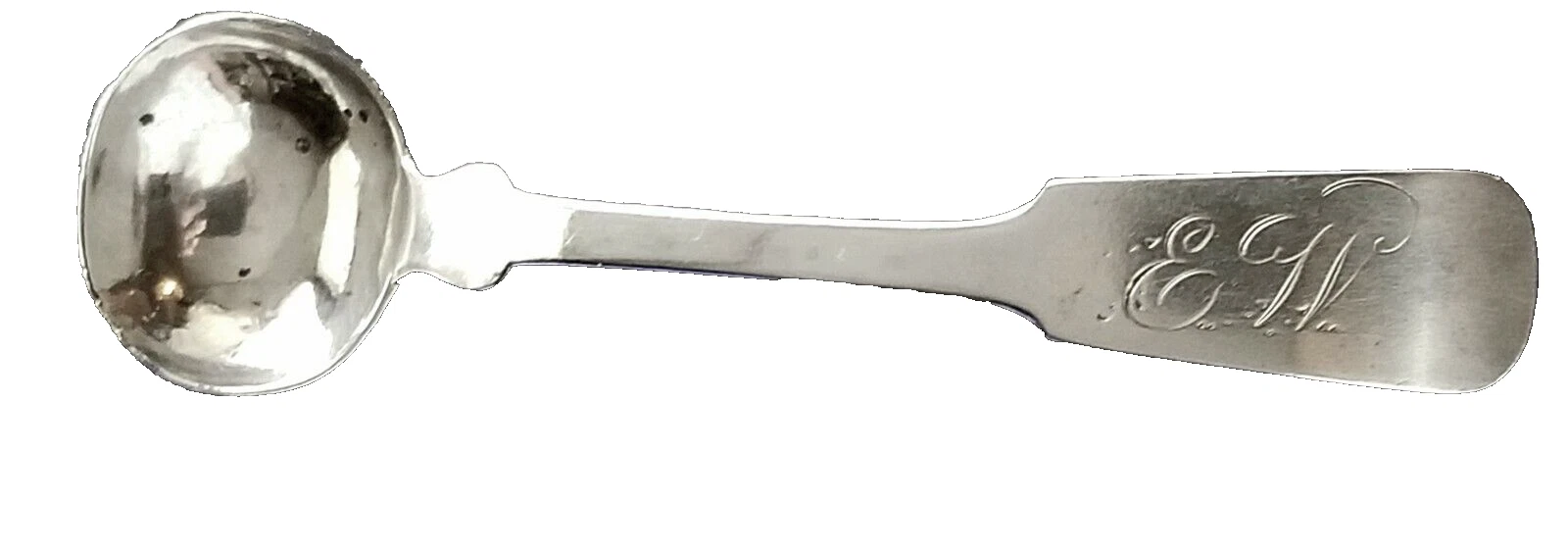 sm Coin Silver Sauce LADLE, Salt Spoon, PR Miller,Boston, Fiddle Back,19th C, 4"