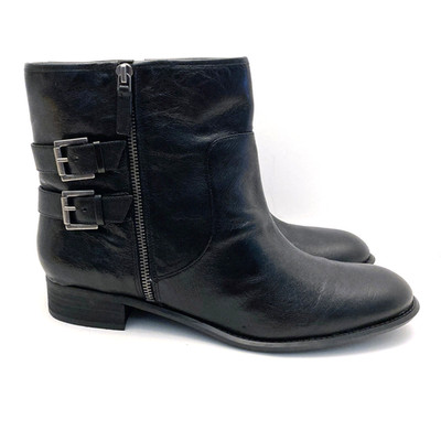 Nine West Just This Biker Bootie Womens 14 M Black Leather Buckles Side Zip NWOT