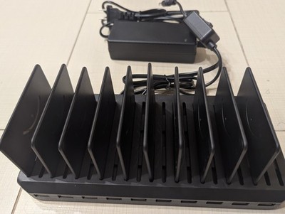 60W Charging Station for Multiple Devices, 10-Port USB Fast Charging Black