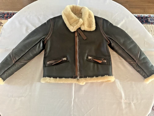 AERO LEATHER Shearling Bomber Jacket D-1 B-3 Style NWOT Small 32 Scotland - DS29 - product listing photo