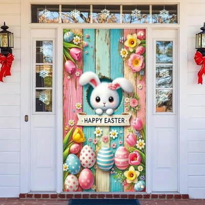 Happy Easter Door Cover Egg Bunny Door Banner Welcome Spring Home Decor Supplies