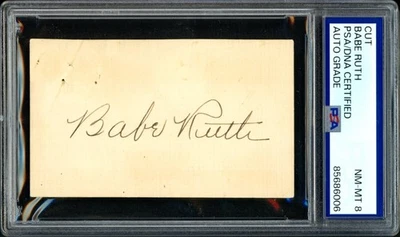 BABE RUTH CUT SIGNATURE YANKEES HoF PSA/DNA AUTHENTIC NM-MT PSA 8 AUTO CLEAN! - Image 1 of 2