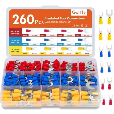Hochwertige 260 Gabelkabelschuhe aus Kupfer, 0,5-6,0 mm² mit Nylon-Isolation