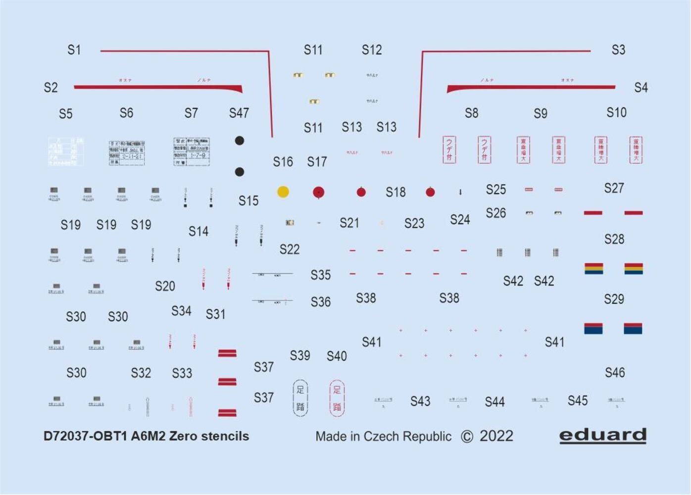 Eduard D72037 1:72 Mitsubishi A6M2 stencils