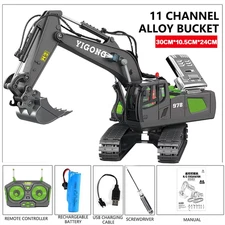 11CH Alloy RC Excavator 680 Degree Rotation Lights Sound 2.4G Remote Control Con