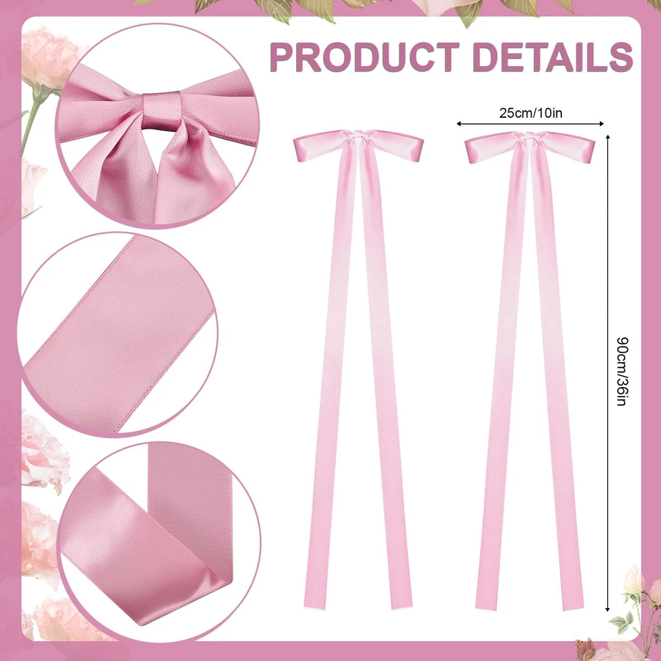24 piezas grandes lazos de cinta rosa para bodas para sillas de boda cinta decorativa Sa... Foto 2 de 4