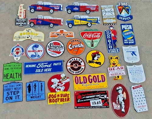 Lot of 30 Porcelain Enamel Signs – Mixed Designs, Vintage Style, single sided