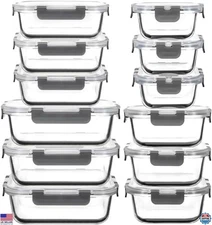 12-Pack Glass Meal Prep Containers - Leak-Proof, Airtight, BPA-Free, Safe for