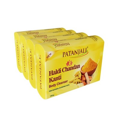 Patanjali Haldi Chandan Kanti Body Cleanser Soap Men and Women (150g, Pack of 4)