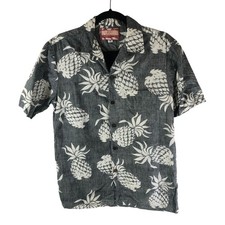 RJC Mens Hawaiian Aloha Shirt USA Made Pocket Pineapple Print Gray White S