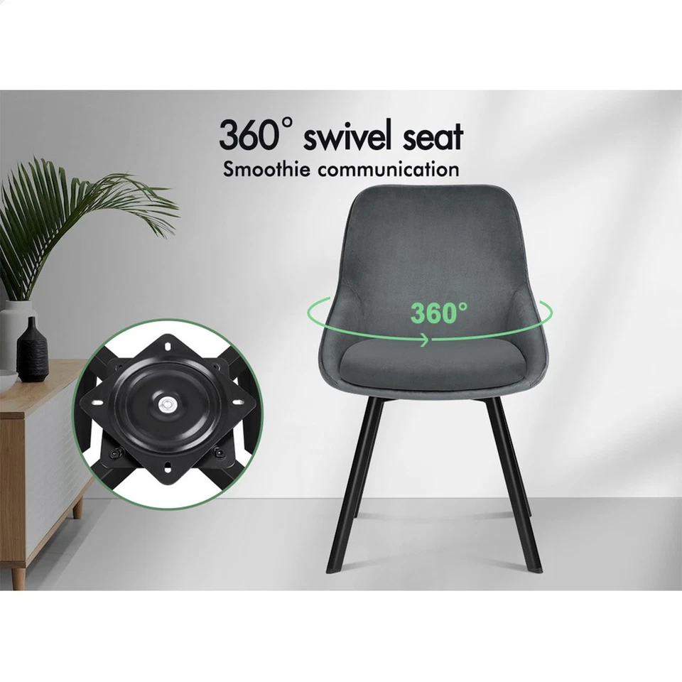 ALFORDSON 2x Dining Chairs Accent Kitchen Swivel Lounge Padded Seat Velvet Grey - image 4 of 4