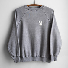 Vintage 1970s Playboy Bunny Logo Graphic Grey Raglan Sweatshirt Small