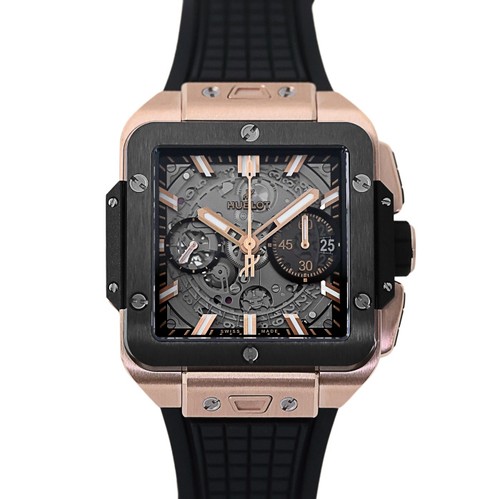 Hublot Square Bang Unico 821.OM.0180.RX Pink Gold Rubber Ceramic 42.0mm #YKW126