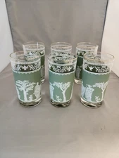 JEANETTE GLASS WEDGWOOD GREEN JASPERWARE TUMBLERS SET OF 6
