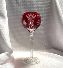 AJKA MARTISA WINE GLASS CASED RUBY RED CUT TO CLEAR CRYSTAL HUNGARY BOHEMIAN