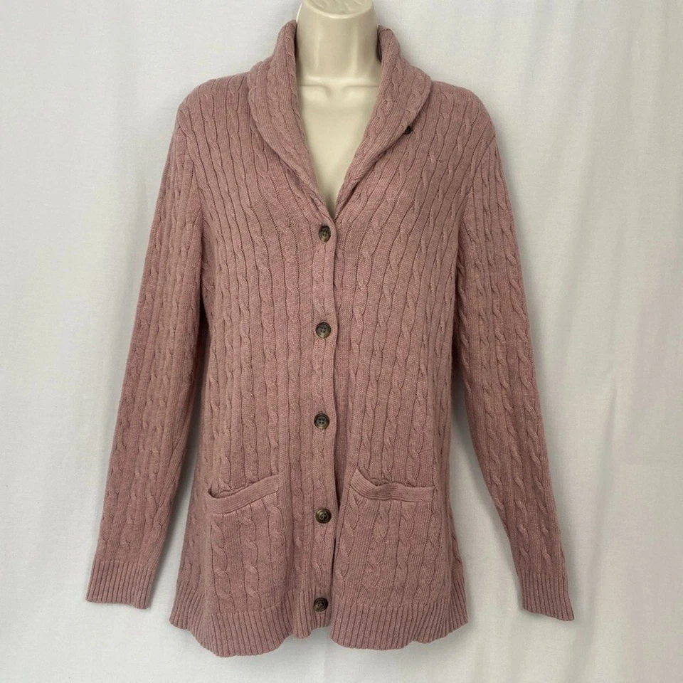 Cardigã suéter feminino Ralph Lauren pequeno grande rosa empoeirado malha cabo cabincore - Imagem 2 de 4