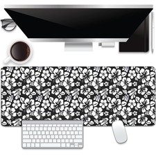Black and White Flowers Desk Pad Mouse Pad,Large XL Floral Mouse Mat with Stitch
