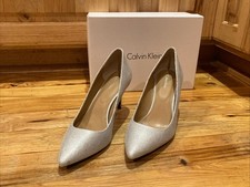 Calvin Klein Gayle Silver Gray Stingray Pump Pointed Heels Shoes Womens 9.5M