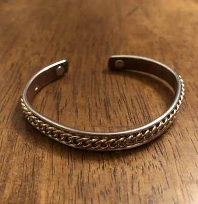 Copper & Silver tone Cuffed Bracelet Signed L (E1)