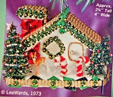 LeeWards CANDY CANE HOUSE Deer Vtg Sequin Bead Christmas Ornament Kit RARE 1973