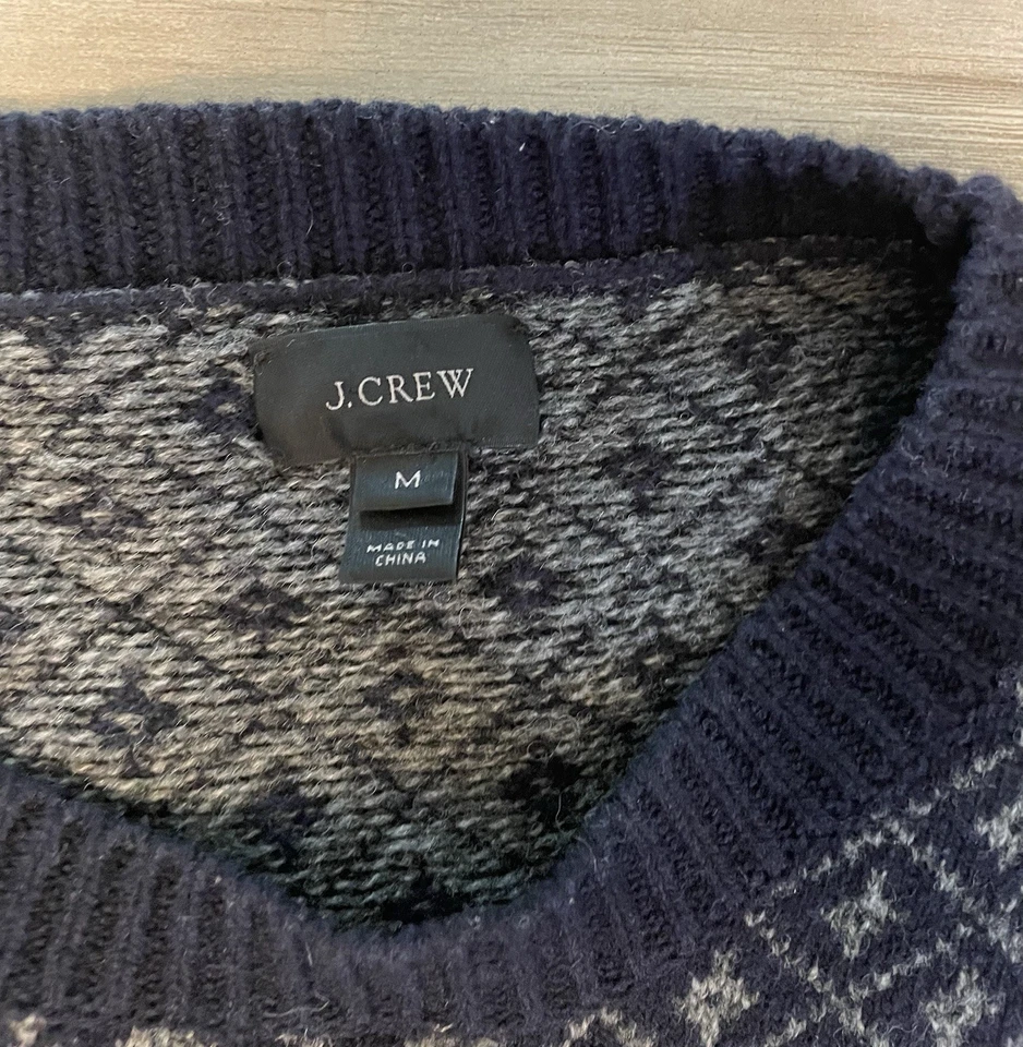 J Crew 100% Lambs Wool Nordic Grid Fair Isle Sweater Men’s Medium - Image 3 of 4