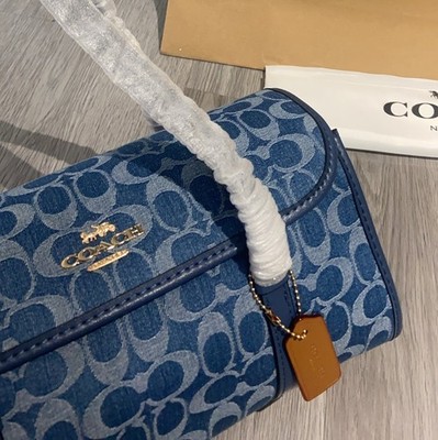 COACH CDE94 Signature denim Bridget flap shoulder bag Gold/Indigo