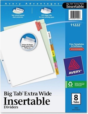 Avery Big Tab Insertable Extra Wide Dividers, 8 Multicolor Tabs, 1 Set (11222)