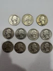 Lot Of 11 Washington Silver Quarters-90% Silver (3) 1930’s & (8) 1940’s - Junk