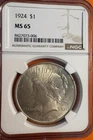 1924 Peace Silver Dollar NGC MS 65, Toned