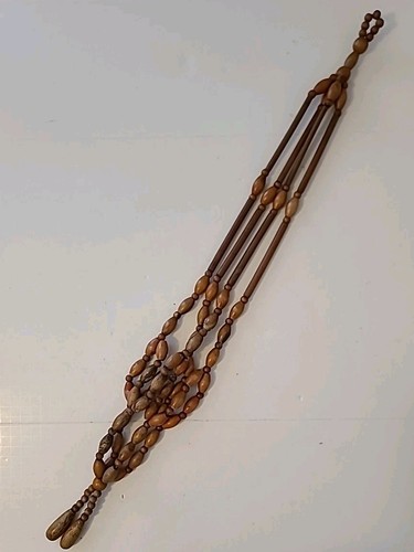 Vintage MCM 70s Wooden Beads Hanging Plant Holder Hippie Retro Boho 29"