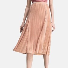 Anthropologie Maeve Ambra Pleated Midi Skirt Pink Rose Gold Metallic Size Medium