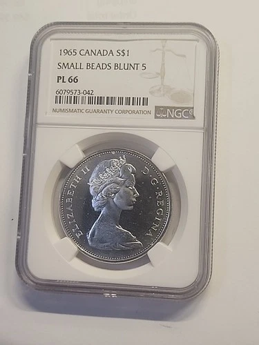 1965 CANADA SILVER 1 DOLLAR SMALL BEADS BLUNT 5 NGC PL 66 RARE GEM VARIETY